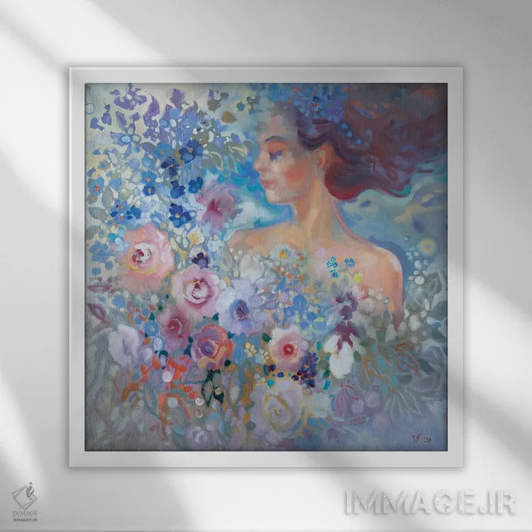 تابلو دکوراتیو پری گل های رز اثر کاتارینا والوا - نمای قابدار سفید