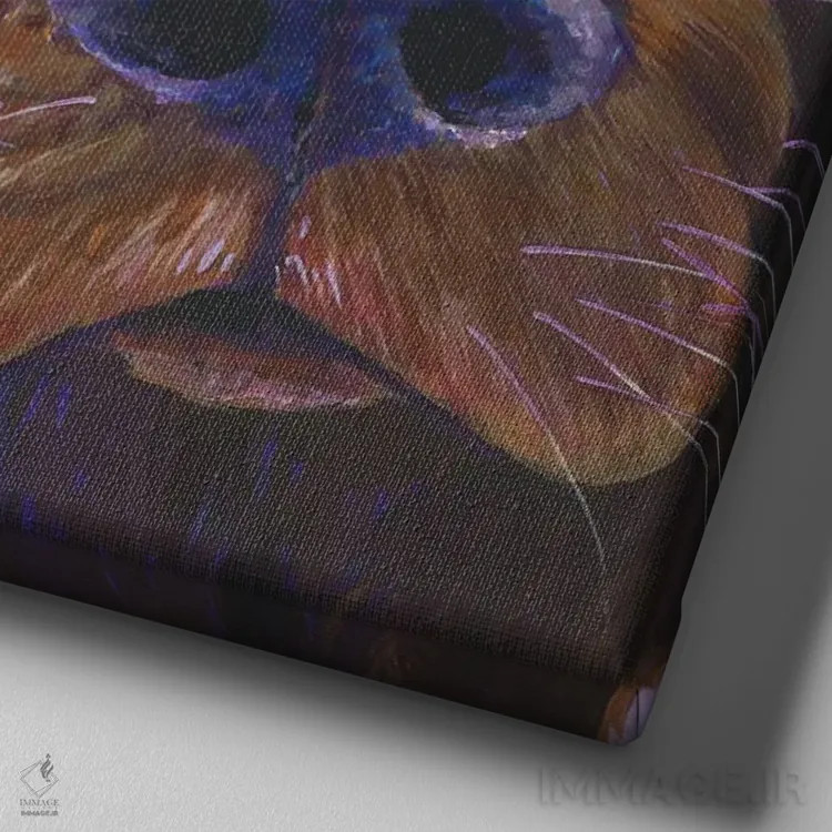 تابلو دکوراتیو لابرادور قهوه ای روی یاسی، مربع اثر کیرستین وود - نمای نزدیک بافت بوم