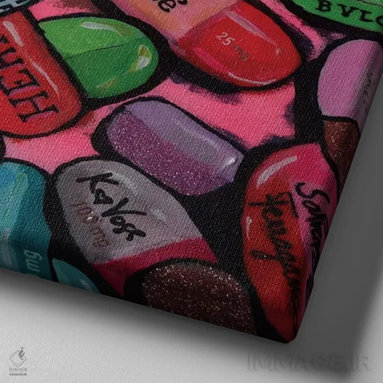 تابلو دکوراتیو مواد مخدر طراحی شده اثر کریستین ووس - نمای نزدیک بافت بوم