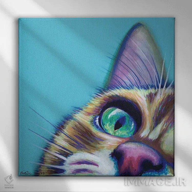 تابلو دکوراتیو سگ قهوه ای روی فیروزه ای اثر کیرستین وود - نمای روبهرو روی دیوار