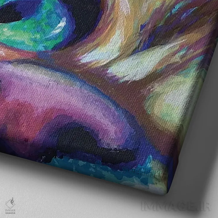 تابلو دکوراتیو سگ قهوه ای روی فیروزه ای اثر کیرستین وود - نمای نزدیک بافت بوم