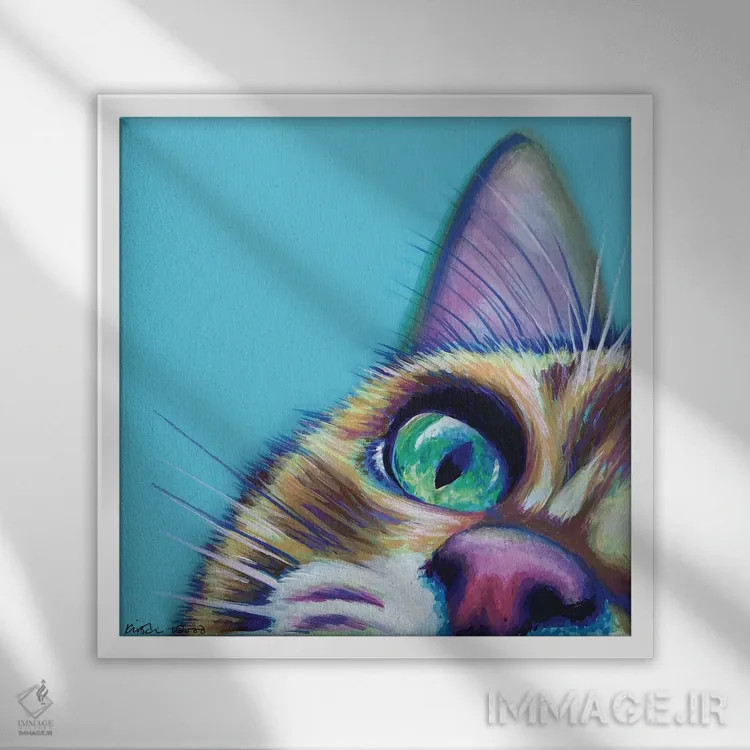 تابلو دکوراتیو سگ قهوه ای روی فیروزه ای اثر کیرستین وود - نمای قابدار سفید