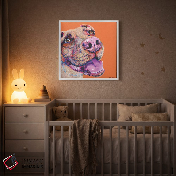 تابلو دکوراتیو پیت بول روی زمینه نارنجی، مربع اثر کیرستین وود - D3W