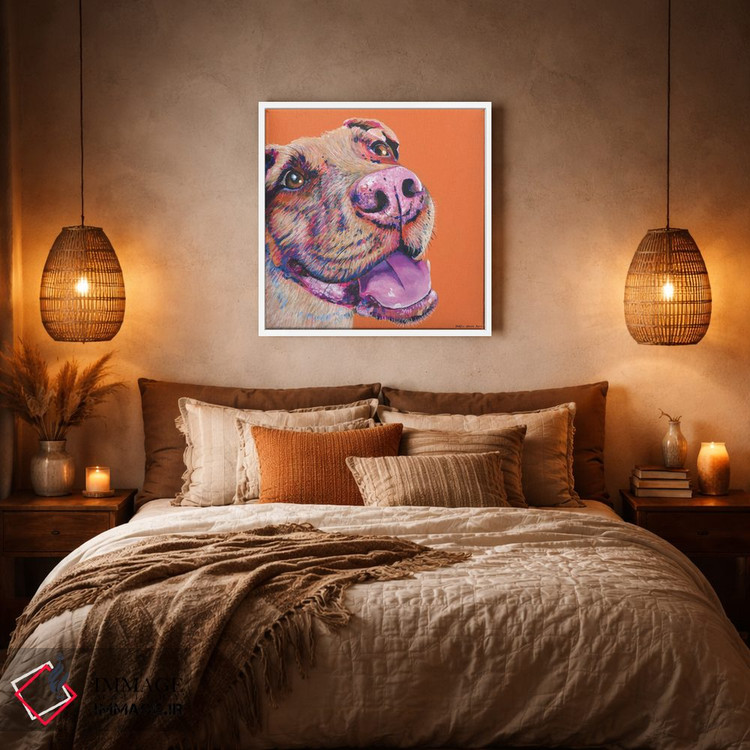 تابلو دکوراتیو پیت بول روی زمینه نارنجی، مربع اثر کیرستین وود - D4W