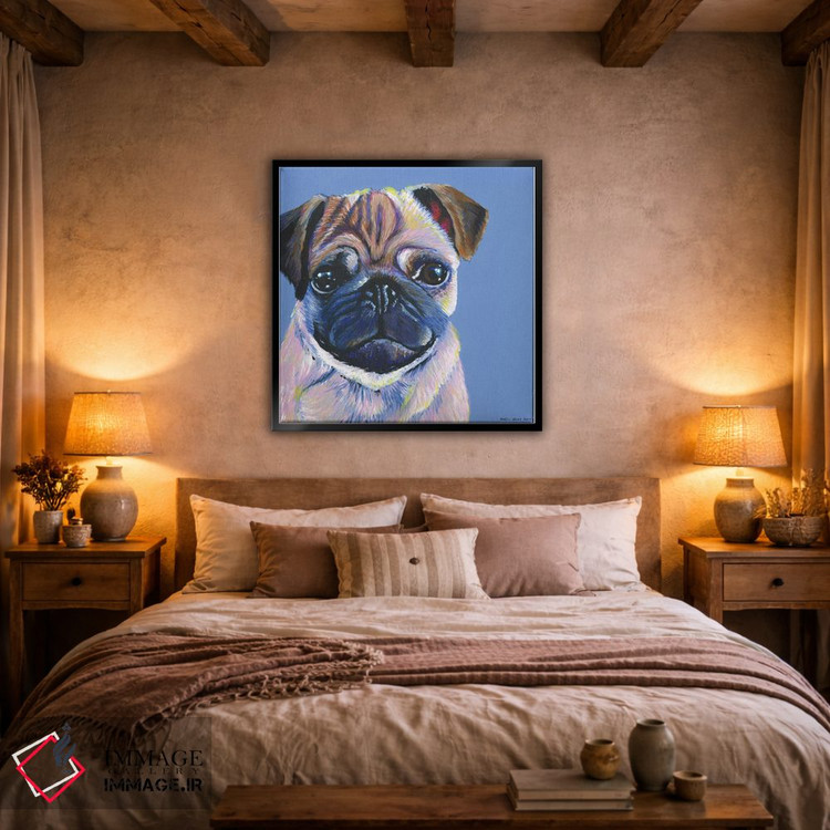 تابلو دکوراتیو پاگ روی زمینه آبی، مربع اثر کیرستین وود - D5B