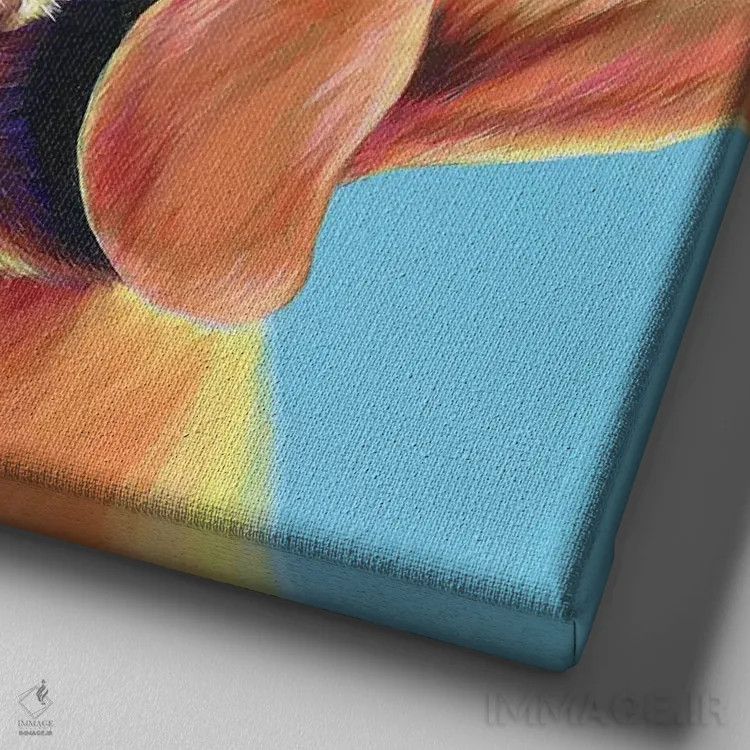 تابلو دکوراتیو ویزلا روی زمینه آبی تخم مرغی اثر کیرستین وود - نمای نزدیک بافت بوم