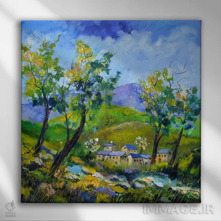 تابلو دکوراتیو بهار در روستای من اثر پل لدنت - نمای روبهرو روی دیوار