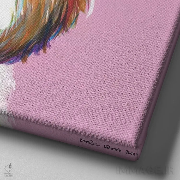 تابلو دکوراتیو شیتزو روی زمینه صورتی، مربع اثر کیرستین وود - نمای نزدیک بافت بوم