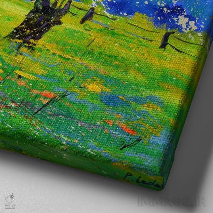 تابلو دکوراتیو درختان شکوفه دار در روستای من اثر پل لدنت - نمای نزدیک بافت بوم