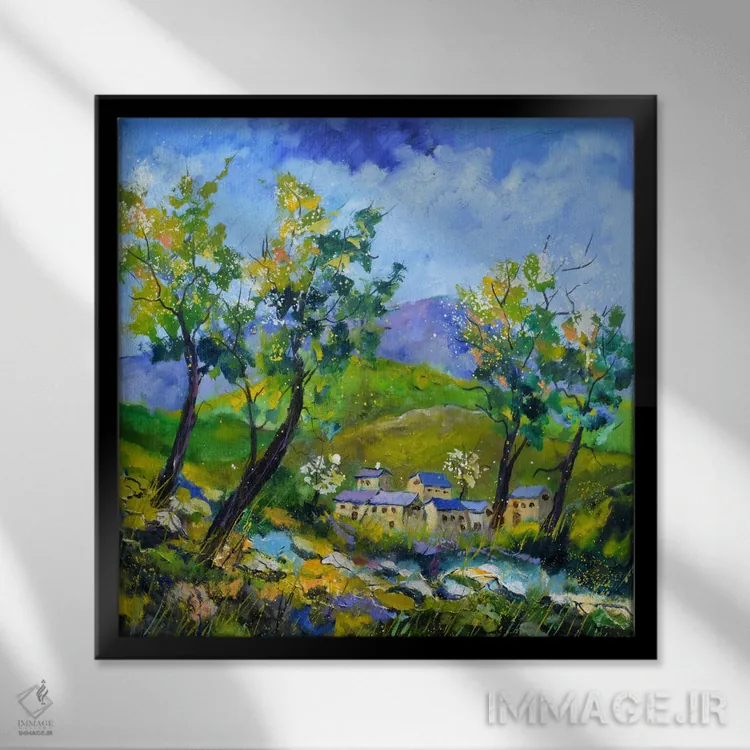 تابلو دکوراتیو بهار در روستای من اثر پل لدنت - نمای قابدار مشکی