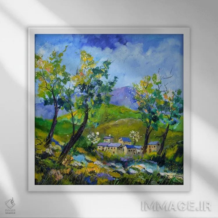 تابلو دکوراتیو بهار در روستای من اثر پل لدنت - نمای قابدار سفید