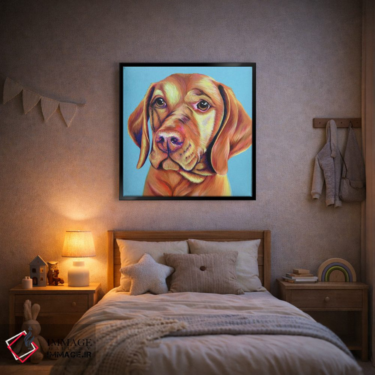 تابلو دکوراتیو ویزلا روی زمینه آبی تخم مرغی اثر کیرستین وود - D2B