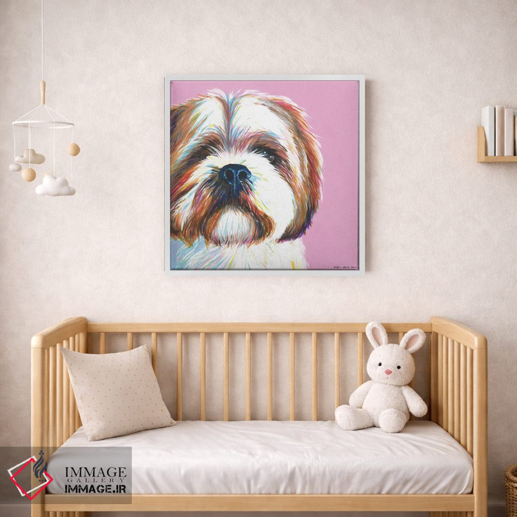 تابلو دکوراتیو شیتزو روی زمینه صورتی، مربع اثر کیرستین وود - D1W