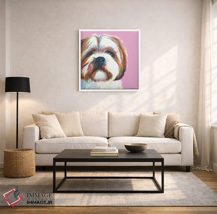 تابلو دکوراتیو شیتزو روی زمینه صورتی، مربع اثر کیرستین وود - D3W