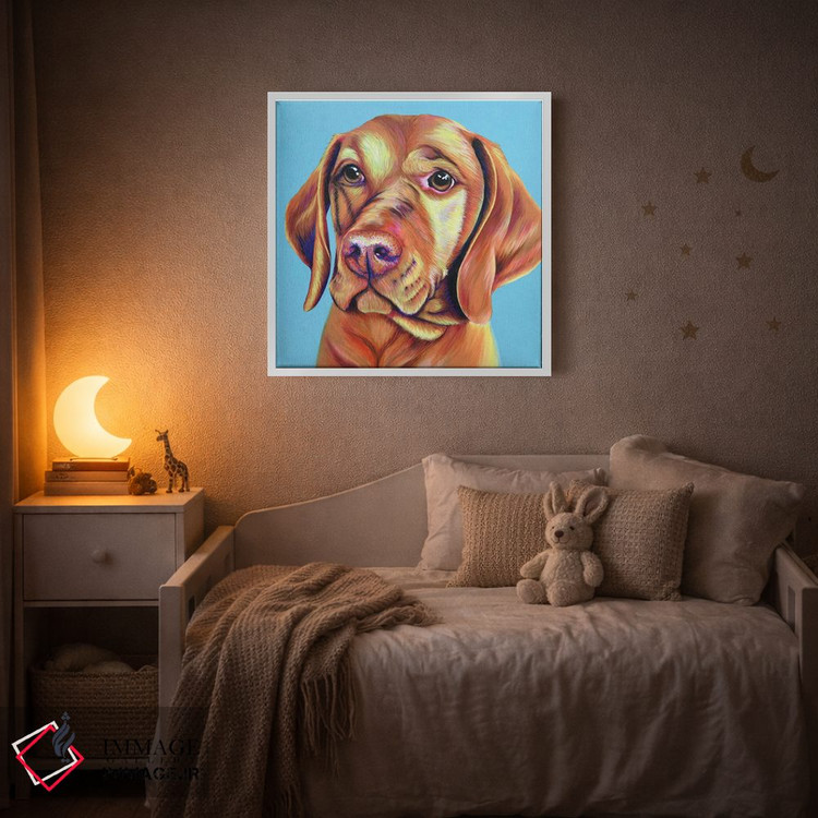 تابلو دکوراتیو ویزلا روی زمینه آبی تخم مرغی اثر کیرستین وود - D3W