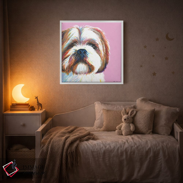 تابلو دکوراتیو شیتزو روی زمینه صورتی، مربع اثر کیرستین وود - D4W