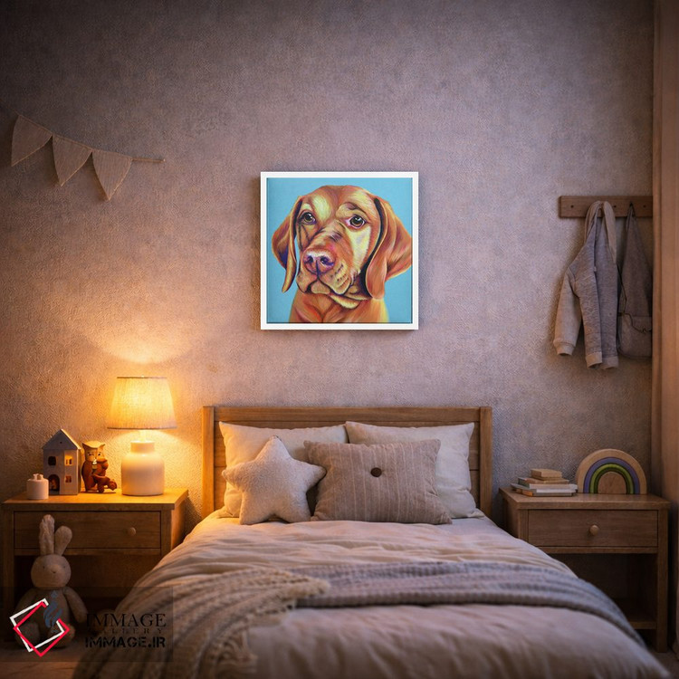 تابلو دکوراتیو ویزلا روی زمینه آبی تخم مرغی اثر کیرستین وود - D4W