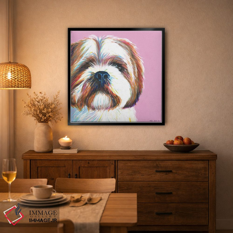 تابلو دکوراتیو شیتزو روی زمینه صورتی، مربع اثر کیرستین وود - D5B