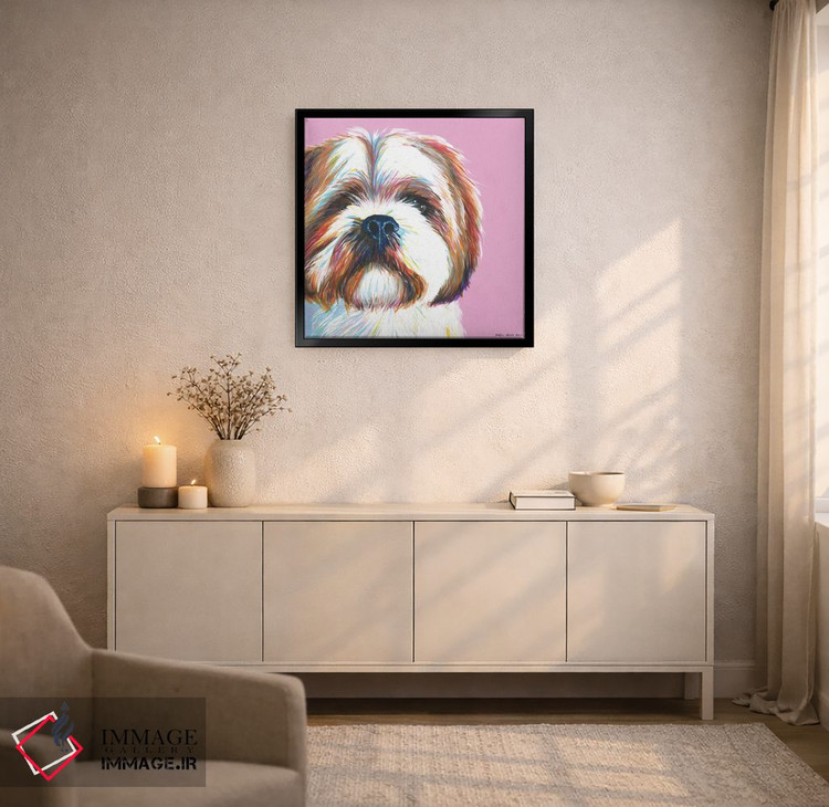 تابلو دکوراتیو شیتزو روی زمینه صورتی، مربع اثر کیرستین وود - D6B