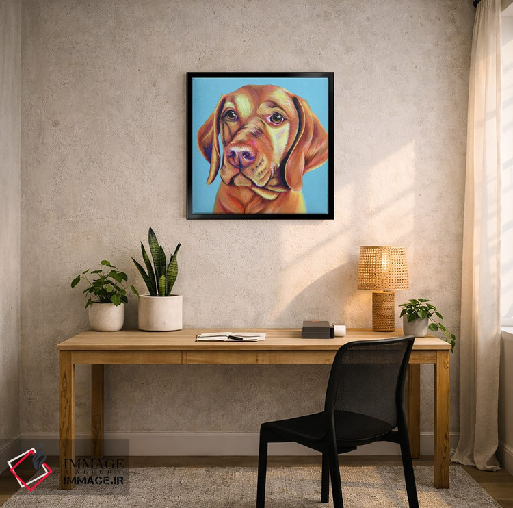 تابلو دکوراتیو ویزلا روی زمینه آبی تخم مرغی اثر کیرستین وود - D5B