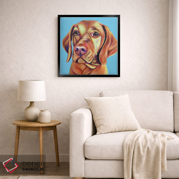 تابلو دکوراتیو ویزلا روی زمینه آبی تخم مرغی اثر کیرستین وود - D6B