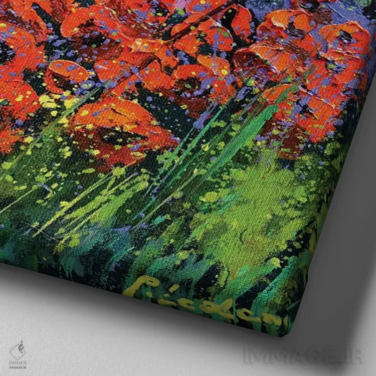 تابلو انتزاعی شقایق های قرمز در پروانس اثر پل لدنت - نمای نزدیک بافت بوم