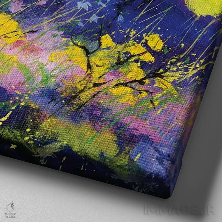 تابلو انتزاعی باغ افسون شده اثر پل لدنت - نمای نزدیک بافت بوم