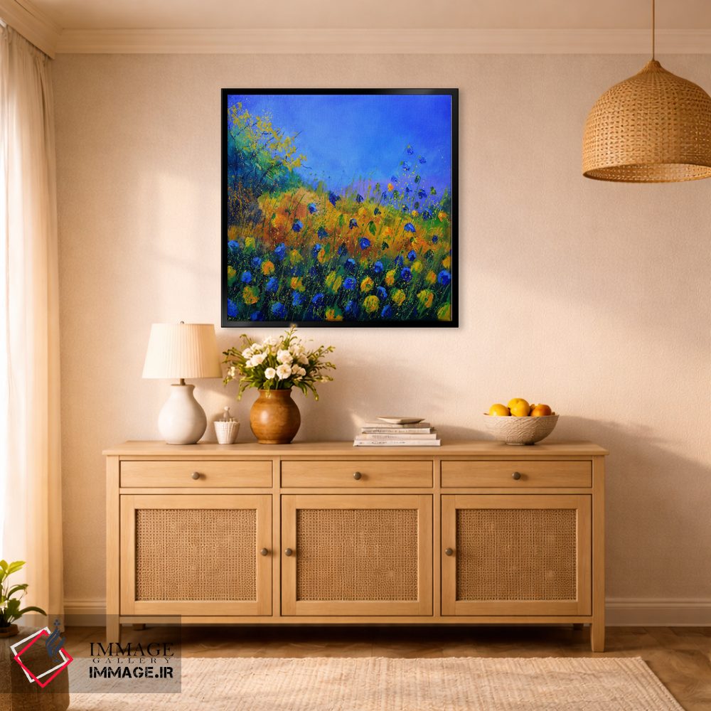 تابلو انتزاعی گل های آبی و زرد اثر پل لدنت - D1B