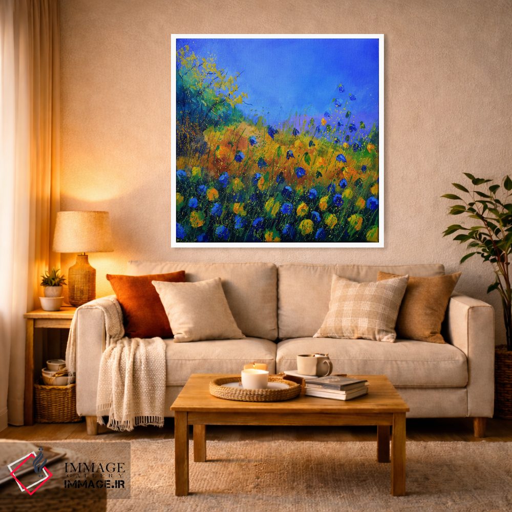 تابلو انتزاعی گل های آبی و زرد اثر پل لدنت - D3W