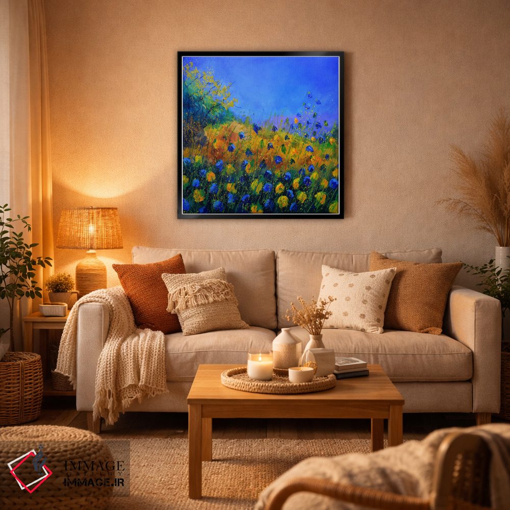 تابلو انتزاعی گل های آبی و زرد اثر پل لدنت - D6B