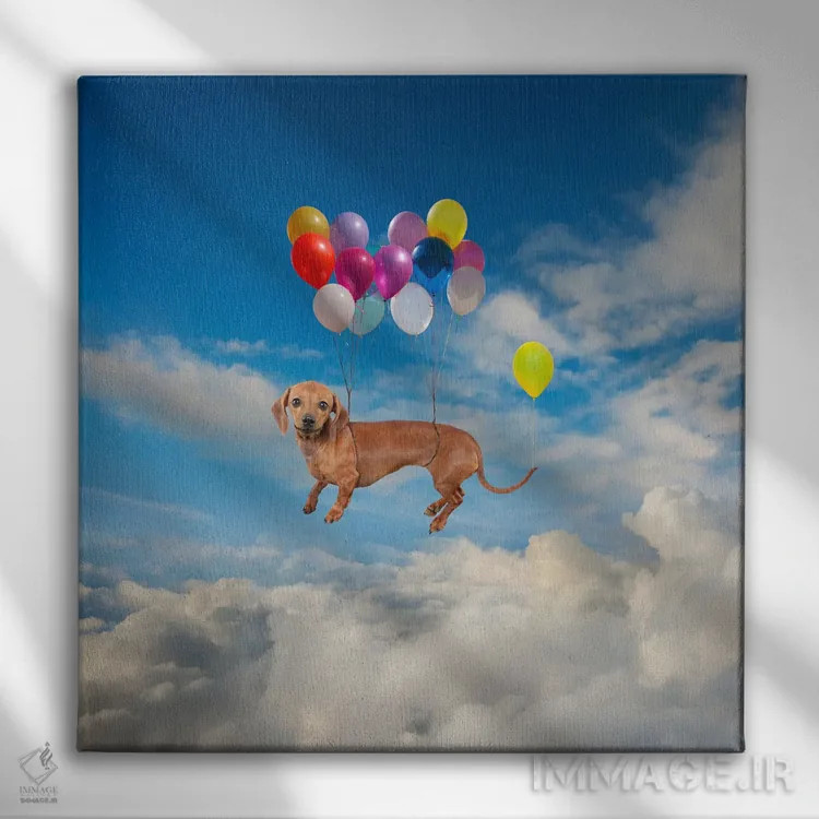 تابلو دکوراتیو سر خوردن سگ داشهوند اثر لوند روزر - نمای روبهرو روی دیوار