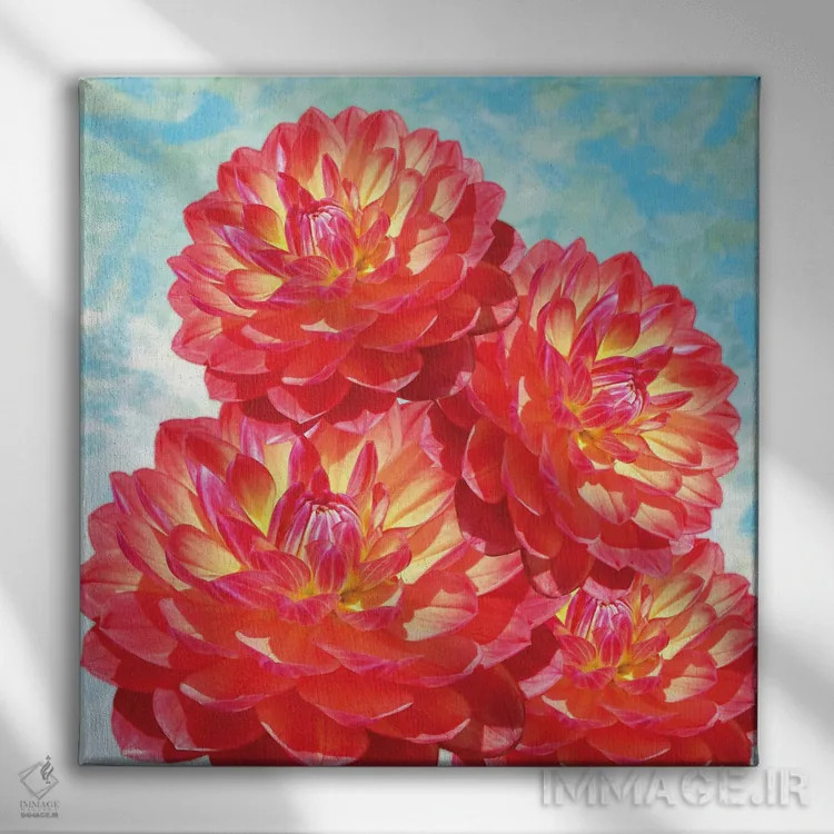 تابلو دکوراتیو گل های کوکب نارنجی اثر لورا دی یانگ - نمای روبهرو روی دیوار