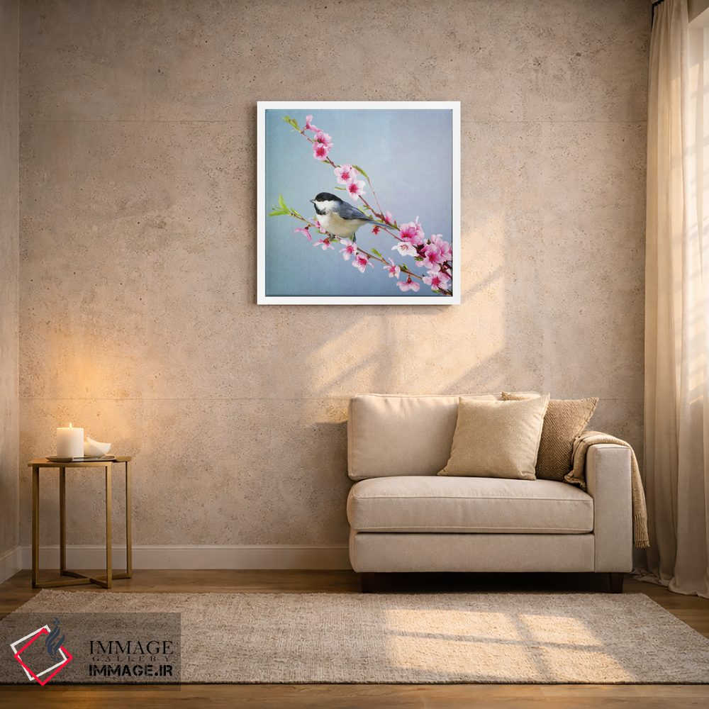 تابلو دکوراتیو چیکادی کلاه سیاه و شکوفه های هلو اثر لورا دی یانگ - D2W