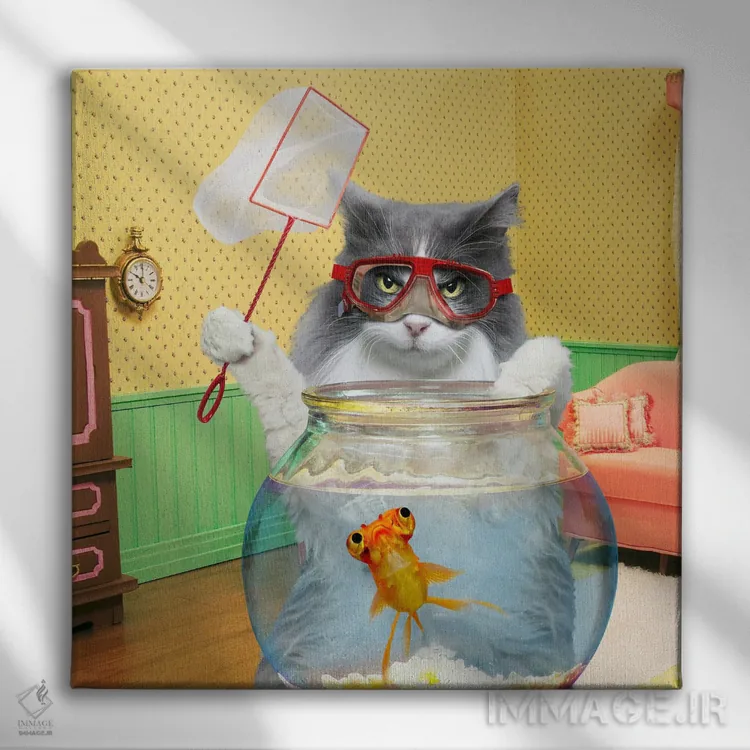 تابلو دکوراتیو گربه ماهیگیر اثر لوند روزر - نمای روبهرو روی دیوار