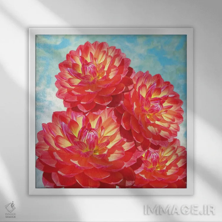 تابلو دکوراتیو گل های کوکب نارنجی اثر لورا دی یانگ - نمای قابدار سفید