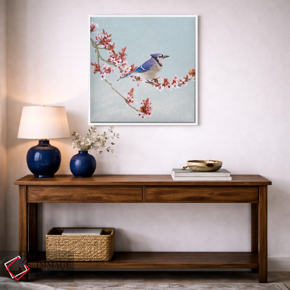 تابلو دکوراتیو کبری آبی در درخت سیب شکوفه دار اثر لورا دی یانگ - D3W