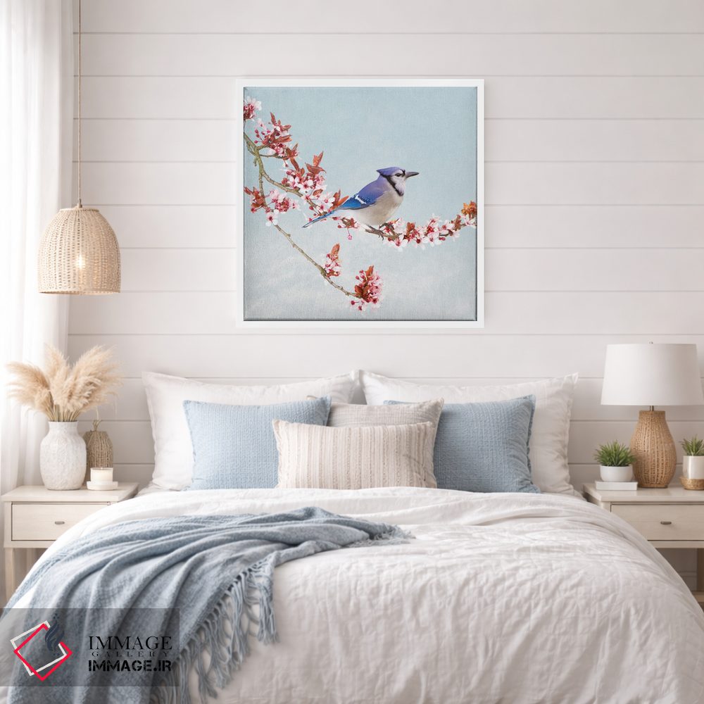 تابلو دکوراتیو کبری آبی در درخت سیب شکوفه دار اثر لورا دی یانگ - D4W