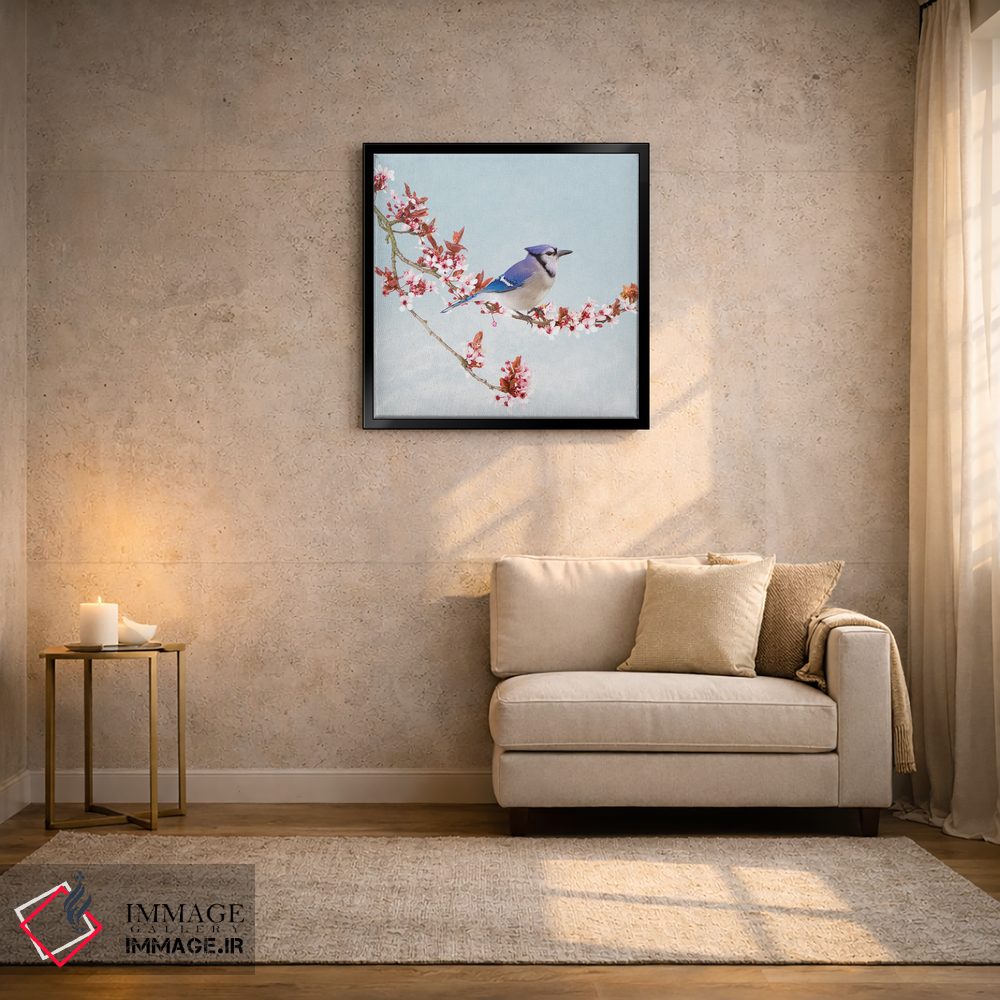 تابلو دکوراتیو کبری آبی در درخت سیب شکوفه دار اثر لورا دی یانگ - D5B