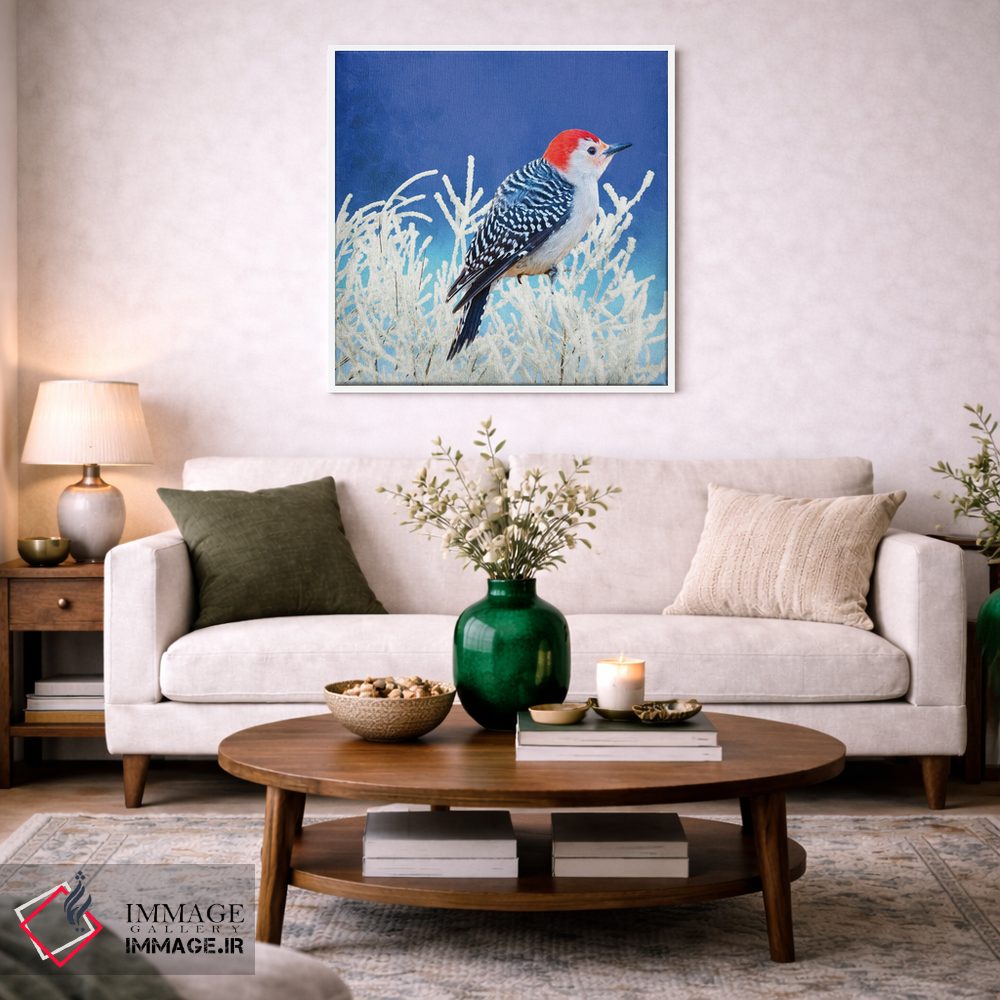 تابلو دکوراتیو دارکوب شکم قرمز در زمستان اثر لورا دی یانگ - D3W