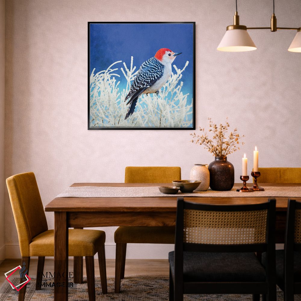 تابلو دکوراتیو دارکوب شکم قرمز در زمستان اثر لورا دی یانگ - D6B