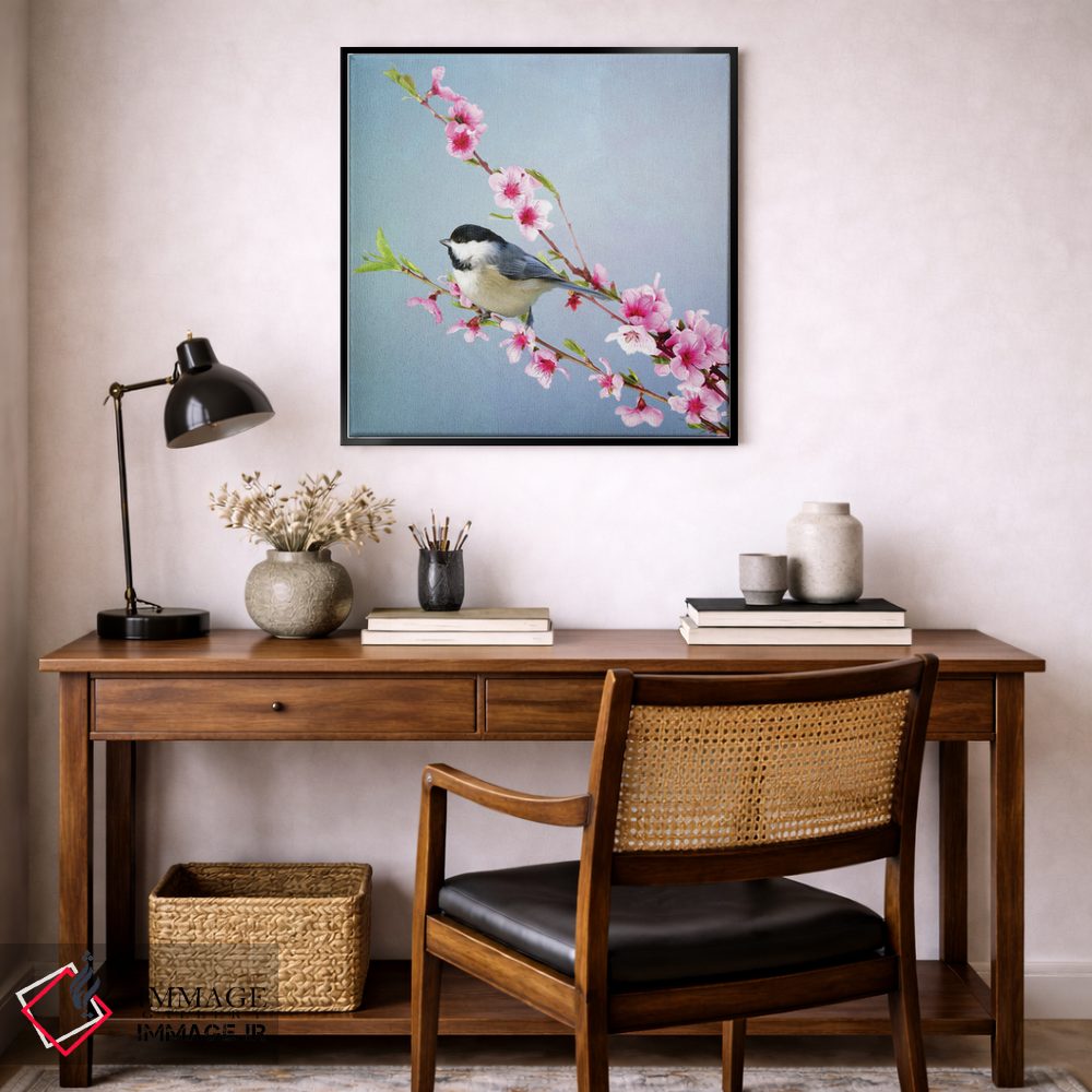 تابلو دکوراتیو چیکادی کلاه سیاه و شکوفه های هلو اثر لورا دی یانگ - D6B