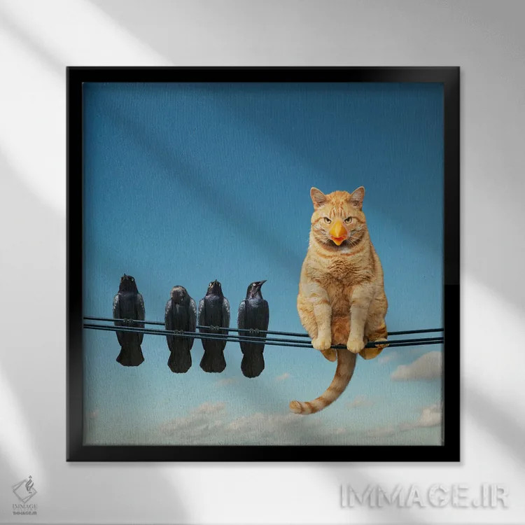 تابلو دکوراتیو گربه باهوش اثر لوند روزر - نمای قابدار مشکی