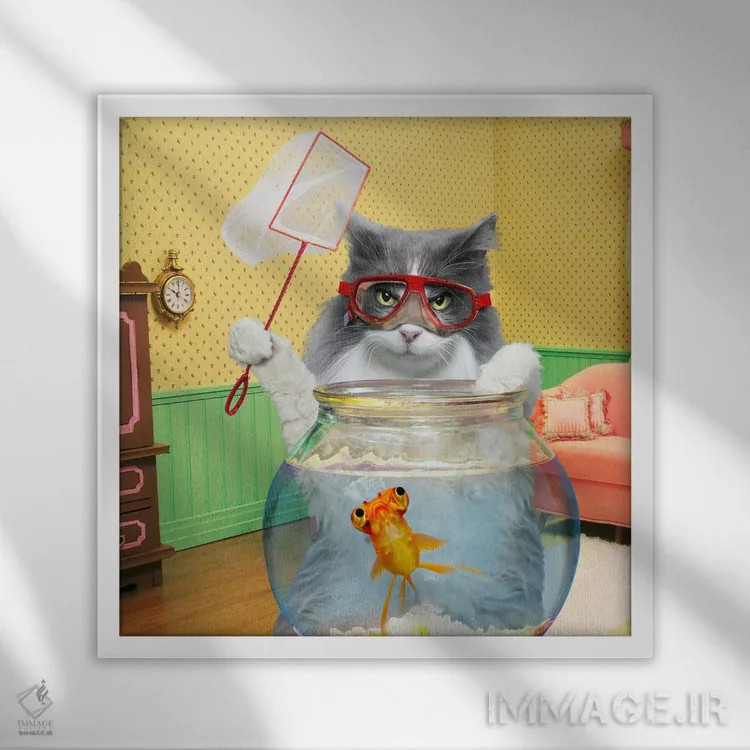 تابلو دکوراتیو گربه ماهیگیر اثر لوند روزر - نمای قابدار سفید