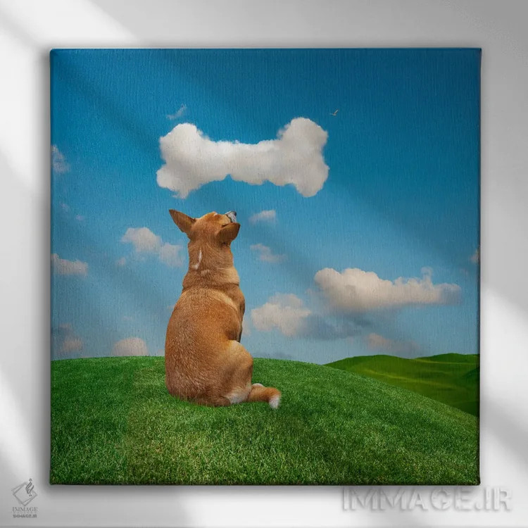 تابلو دکوراتیو سگ در حال خیال پردازی اثر لوند روزر - نمای روبهرو روی دیوار