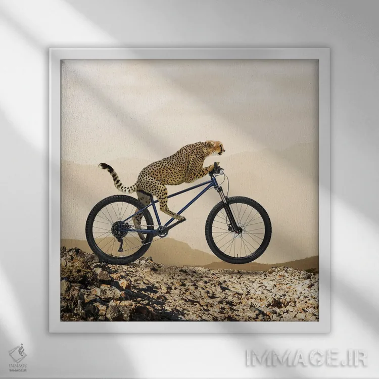 تابلو دکوراتیو سواری با یوزپلنگ I اثر لوند روزر - نمای قابدار سفید