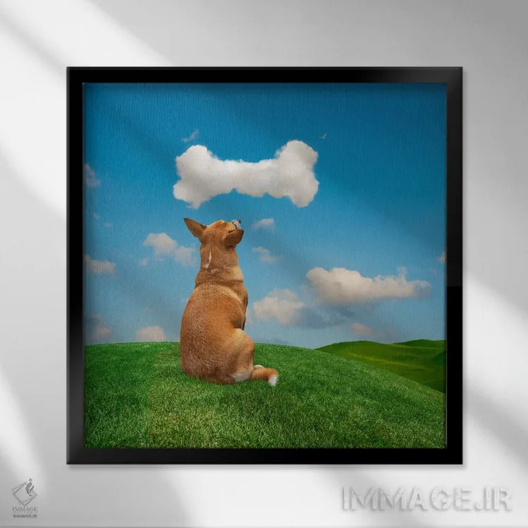 تابلو دکوراتیو سگ در حال خیال پردازی اثر لوند روزر - نمای قابدار مشکی