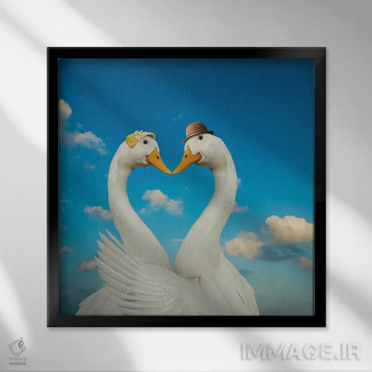 تابلو دکوراتیو غاز و همسرش اثر لوند روزر - نمای قابدار مشکی