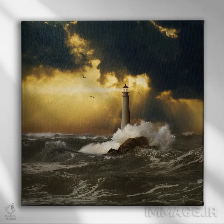 تابلو دکوراتیو فانوس دریایی در طوفان آرام شونده اثر لوند روزر - نمای روبهرو روی دیوار