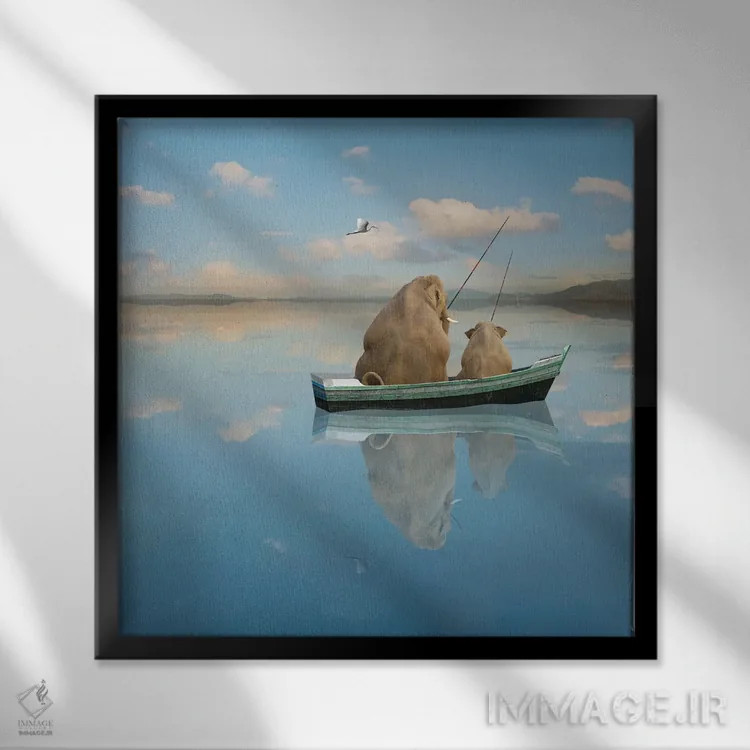 تابلو دکوراتیو تفریح پستاندار بزرگ اثر لوند روزر - نمای قابدار مشکی