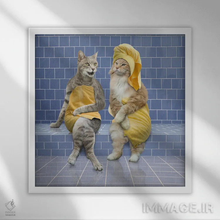 تابلو دکوراتیو گربه های بخارآلود اثر لوند روزر - نمای قابدار سفید